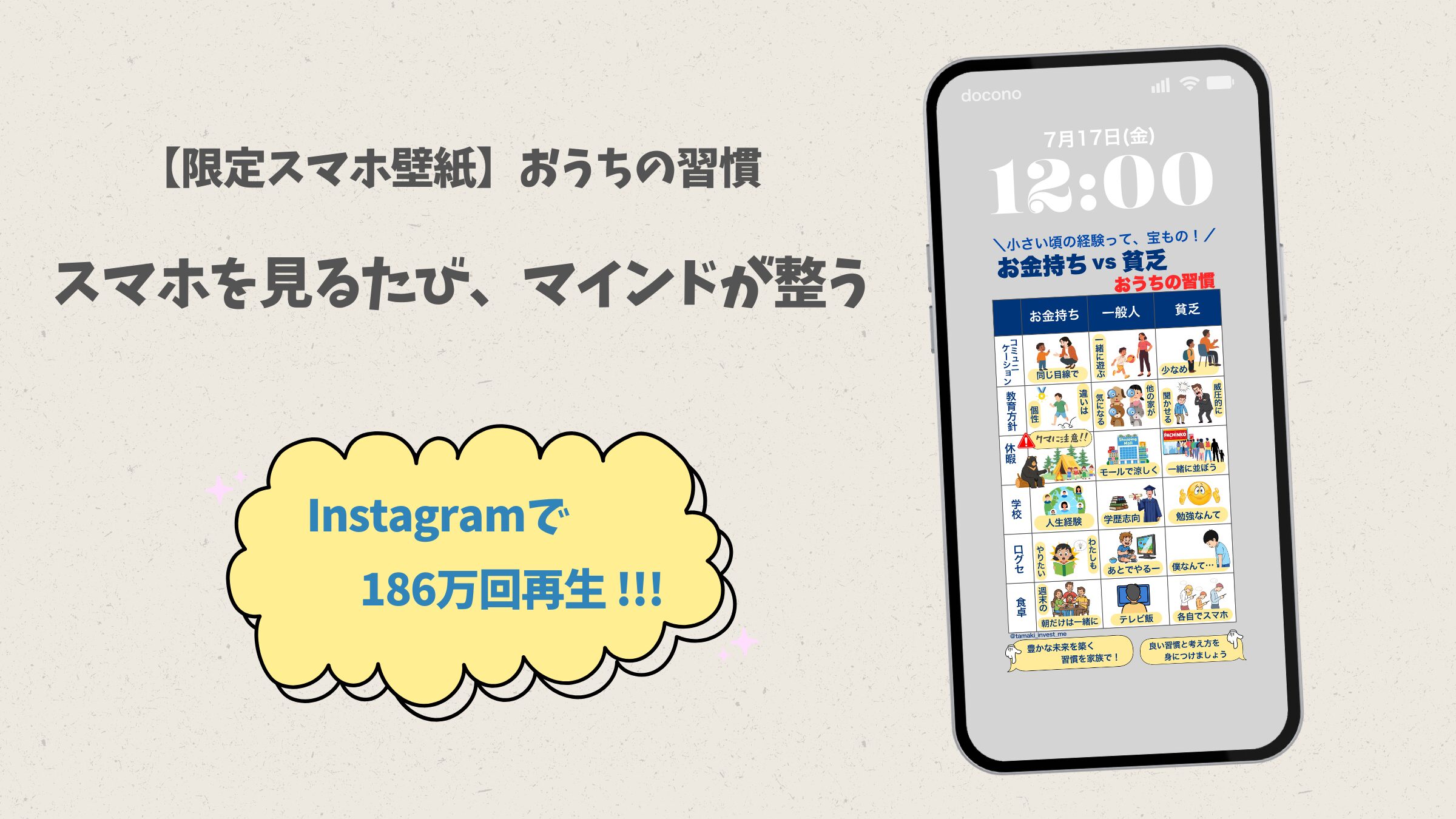 Instagram186万回再生「おうちの習慣」限定スマホ壁紙デザイン